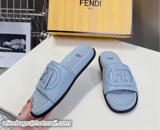 Best Price Fendi Leather Flat Slides Sandal with FF Circle Blue 813123