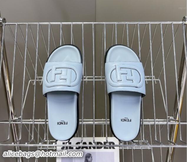 Best Price Fendi Leather Flat Slides Sandal with FF Circle Blue 813123