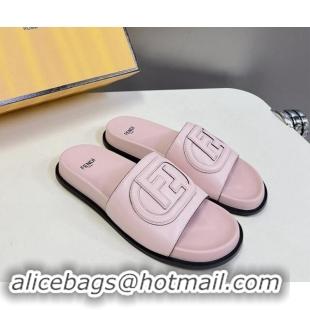 Buy Luxury Fendi Leather Flat Slides Sandal with FF Circle Light Pink 813124