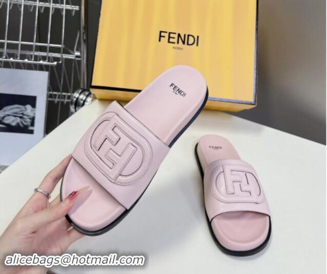 Buy Luxury Fendi Leather Flat Slides Sandal with FF Circle Light Pink 813124