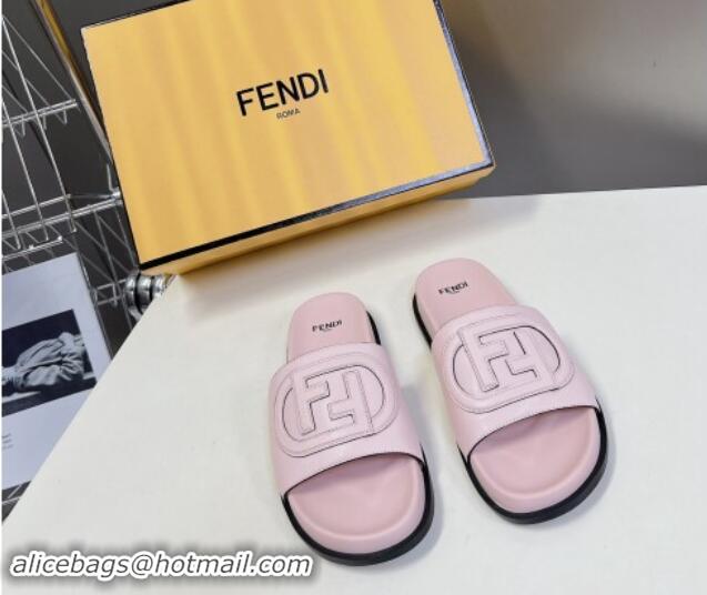 Buy Luxury Fendi Leather Flat Slides Sandal with FF Circle Light Pink 813124