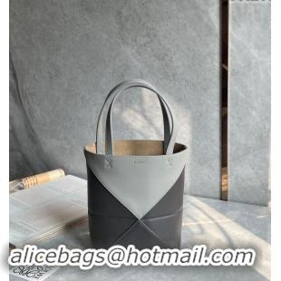 Famous Brand Loewe Mini Puzzle Fold Tote Bag in patchwork calfskin L0051 Light Grey/Dark Grey 2024