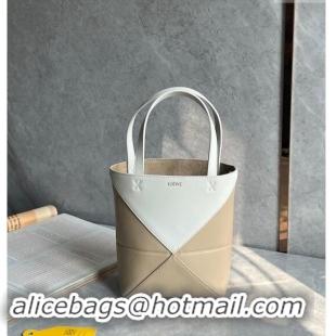 Promotional Loewe Mini Puzzle Fold Tote Bag in patchwork calfskin L0051 White/Beige 2024