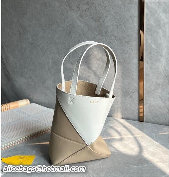 Promotional Loewe Mini Puzzle Fold Tote Bag in patchwork calfskin L0051 White/Beige 2024