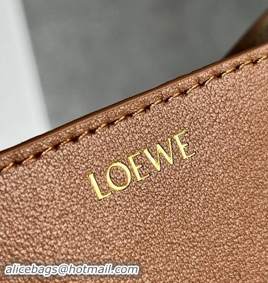 New Design Loewe Mini Puzzle Fold Tote Bag in shiny calfskin Warm Desert L0051 Brown 2024