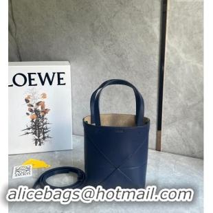 Super Quality Loewe Mini Puzzle Fold Tote Bag in patchwork calfskin L0051 Abyss Blue 2024