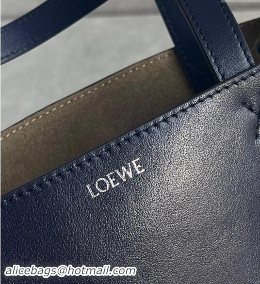 Super Quality Loewe Mini Puzzle Fold Tote Bag in patchwork calfskin L0051 Abyss Blue 2024