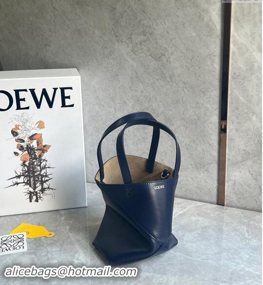 Super Quality Loewe Mini Puzzle Fold Tote Bag in patchwork calfskin L0051 Abyss Blue 2024