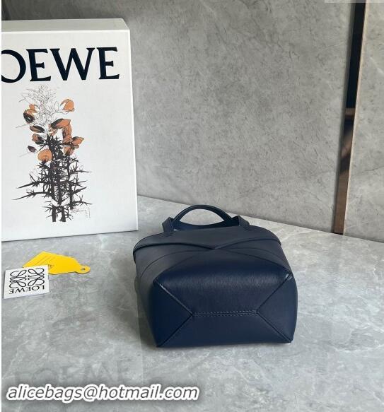 Super Quality Loewe Mini Puzzle Fold Tote Bag in patchwork calfskin L0051 Abyss Blue 2024