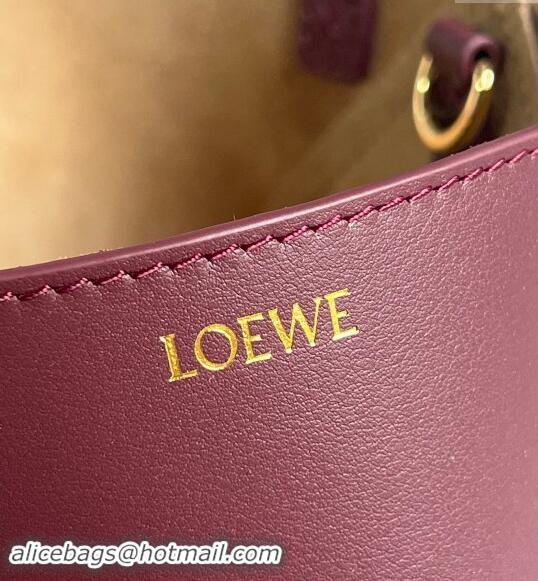 Top Quality Loewe Mini Puzzle Fold Tote Bag in shiny calfskin L0051 Dark Burgundy 2024