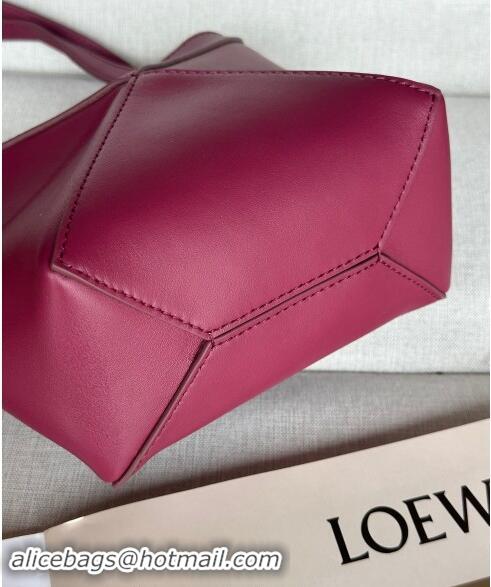 Top Grade Loewe Mini Puzzle Fold Tote Bag in patchwork calfskin L0051 Crimson Red (With Charm) 2024