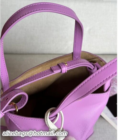 Best Price Loewe Mini Puzzle Fold Tote Bag in shiny calfskin L0051 Rockrose Purple (With Charm) 2024