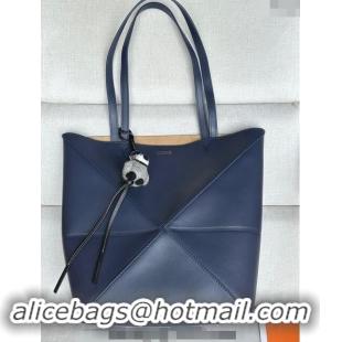 Good Taste Loewe Medium Puzzle Fold Tote Bag in shiny calfskin L0059 Abyss Blue (With Charm) 2024