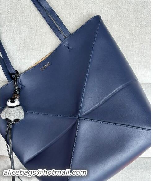 Good Taste Loewe Medium Puzzle Fold Tote Bag in shiny calfskin L0059 Abyss Blue (With Charm) 2024