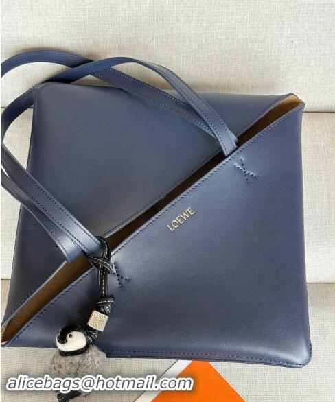 Good Taste Loewe Medium Puzzle Fold Tote Bag in shiny calfskin L0059 Abyss Blue (With Charm) 2024