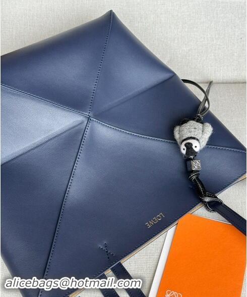 Good Taste Loewe Medium Puzzle Fold Tote Bag in shiny calfskin L0059 Abyss Blue (With Charm) 2024