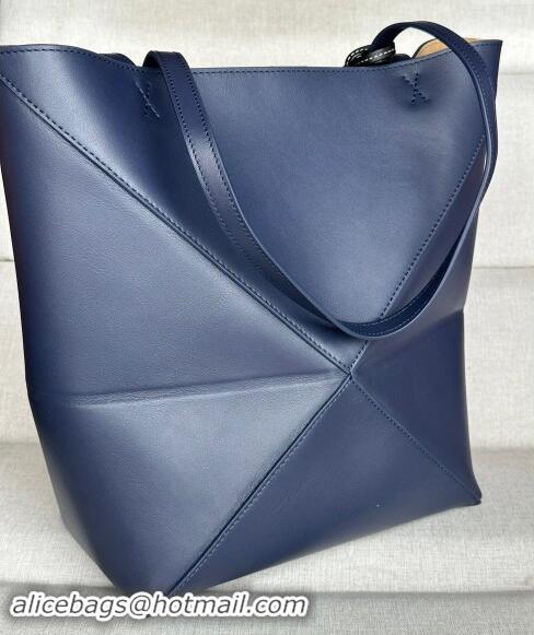 Good Taste Loewe Medium Puzzle Fold Tote Bag in shiny calfskin L0059 Abyss Blue (With Charm) 2024