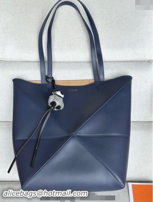 Good Taste Loewe Medium Puzzle Fold Tote Bag in shiny calfskin L0059 Abyss Blue (With Charm) 2024