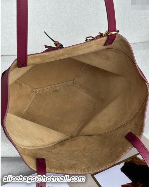 Super Quality Loewe Medium Puzzle Fold Tote Bag in patchwork calfskin L0059 Burgundy/Red 2024 (No Charm)