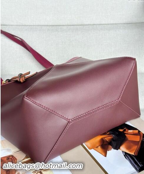 Super Quality Loewe Medium Puzzle Fold Tote Bag in patchwork calfskin L0059 Burgundy/Red 2024 (No Charm)