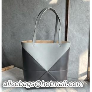 Modern Grade Loewe Medium Puzzle Fold Tote Bag in patchwork calfskin L0059 Light Grey/Dark Grey 2024