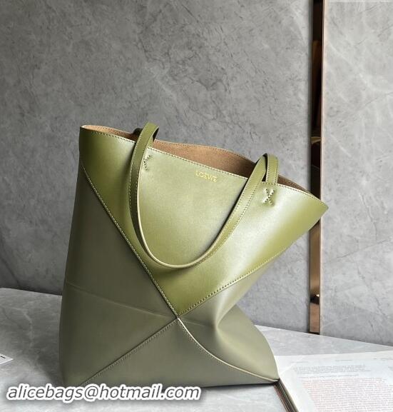 Most Popular Loewe Medium Puzzle Fold Tote Bag in patchwork calfskin L0059 Olive/Khaki Green 2024