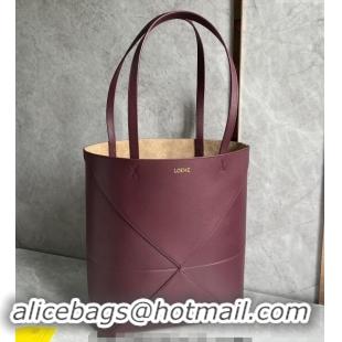 Best Product Loewe Medium Puzzle Fold Tote Bag in shiny calfskin L0059 Dark Burgundy 2024