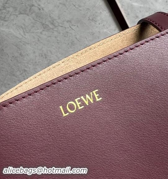 Best Product Loewe Medium Puzzle Fold Tote Bag in shiny calfskin L0059 Dark Burgundy 2024