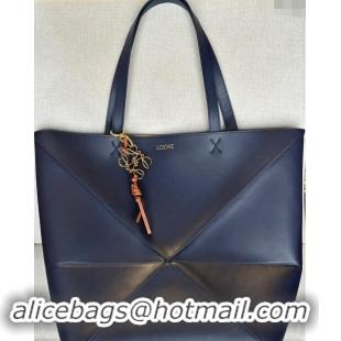 Traditional Specials Loewe Large Puzzle Fold Tote Bag in shiny calfskin L0066 Abyss Blue 2024