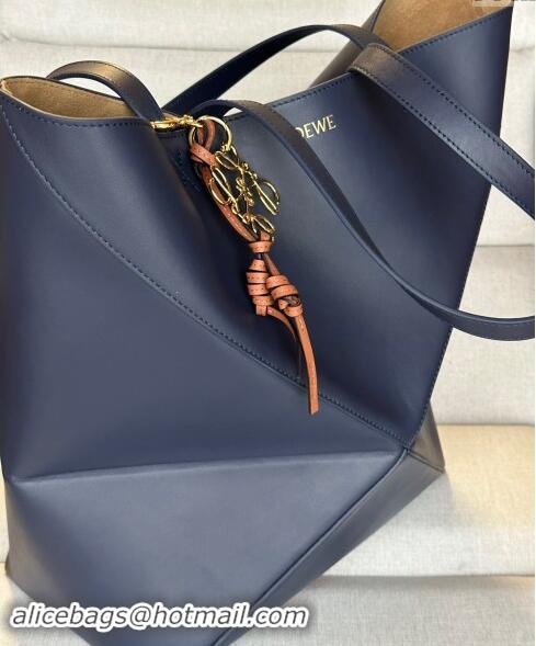 Traditional Specials Loewe Large Puzzle Fold Tote Bag in shiny calfskin L0066 Abyss Blue 2024