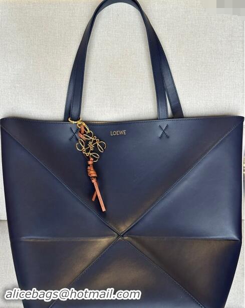 Traditional Specials Loewe Large Puzzle Fold Tote Bag in shiny calfskin L0066 Abyss Blue 2024