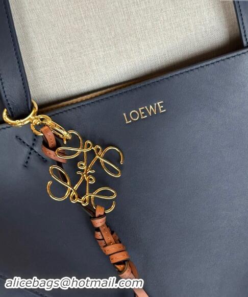 Traditional Specials Loewe Large Puzzle Fold Tote Bag in shiny calfskin L0066 Abyss Blue 2024