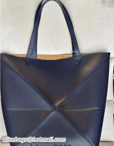 Traditional Specials Loewe Large Puzzle Fold Tote Bag in shiny calfskin L0066 Abyss Blue 2024