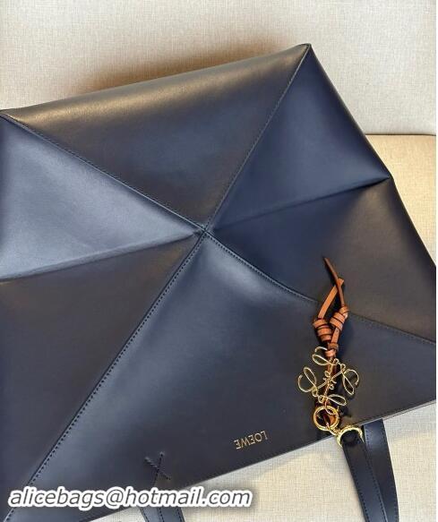 Traditional Specials Loewe Large Puzzle Fold Tote Bag in shiny calfskin L0066 Abyss Blue 2024