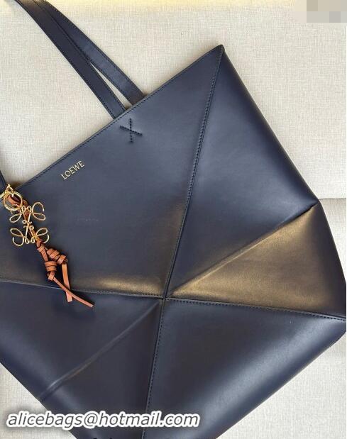 Traditional Specials Loewe Large Puzzle Fold Tote Bag in shiny calfskin L0066 Abyss Blue 2024