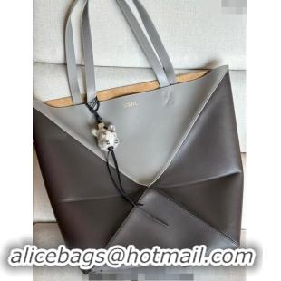 Super Quality Loewe Large Puzzle Fold Tote Bag in patchwork calfskin L0066 Pearl/Dark Grey 2024