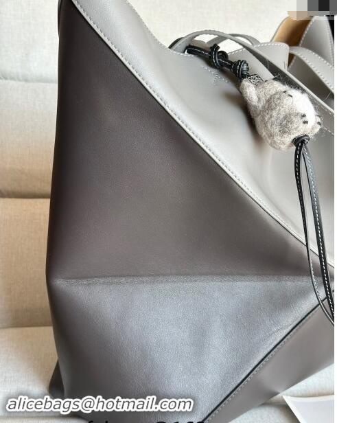 Super Quality Loewe Large Puzzle Fold Tote Bag in patchwork calfskin L0066 Pearl/Dark Grey 2024