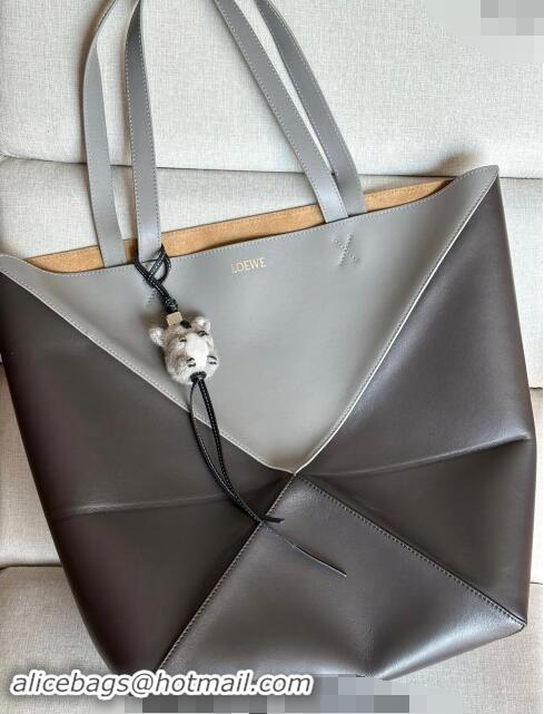 Super Quality Loewe Large Puzzle Fold Tote Bag in patchwork calfskin L0066 Pearl/Dark Grey 2024