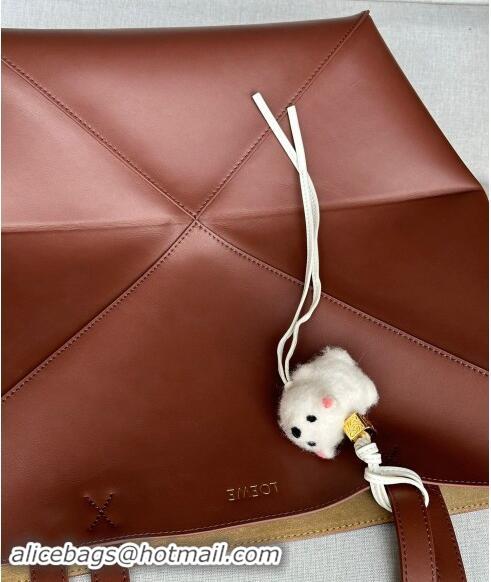 Well Crafted Loewe Large Puzzle Fold Tote Bag in shiny calfskin L0066 Brown 2024 (No Charm)