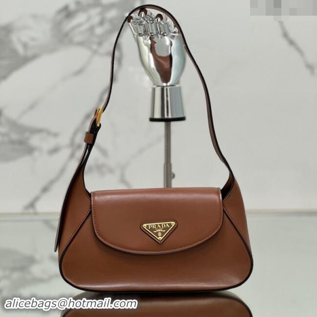 Top Quality Prada Small leather shoulder bag 1BD358 Brown 2024