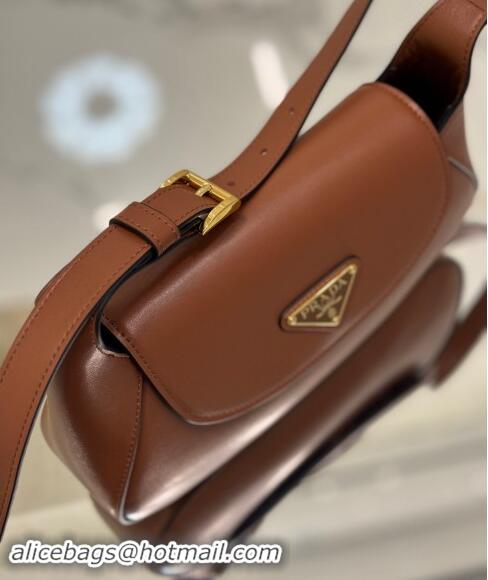 Top Quality Prada Small leather shoulder bag 1BD358 Brown 2024