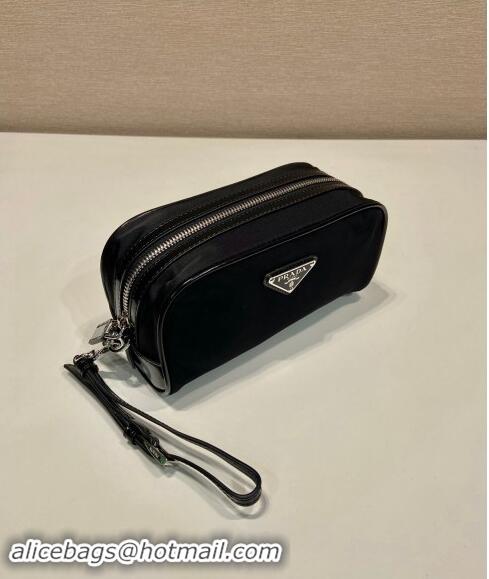 Best Price Prada Re-Nylon and brushed leather pouch 2NE063 Black 2024