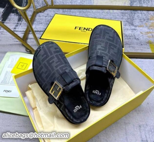 Good Looking Fendi Feel Flat Mules in FF fabric with Baguette Strap Black 813132