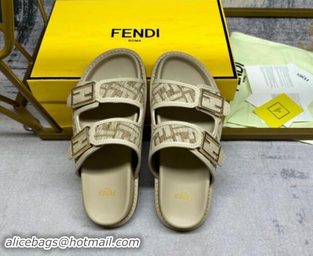 Popular Style Fendi Feel Flat Slides Sandal in FF chenille Fabric with Baguette Strap Dove Grey 813137