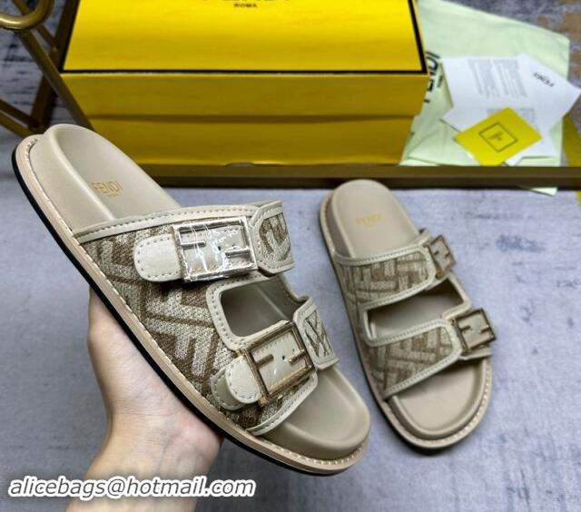 Popular Style Fendi Feel Flat Slides Sandal in FF chenille Fabric with Baguette Strap Dove Grey 813137