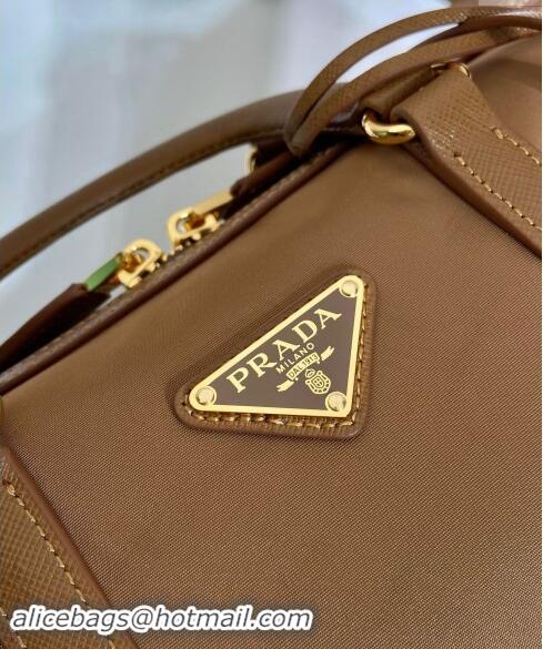 Discount Prada Re-Edition 1978 medium Re-Nylon and Saffiano Leather top-handle bag 1BB233 Cork Beige 2024