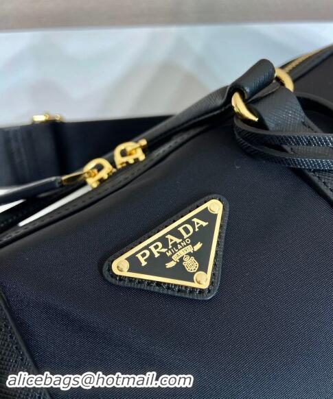 Inexpensive Prada Re-Edition 1978 medium Re-Nylon and Saffiano leather top-handle bag 1BB233 Black 2024