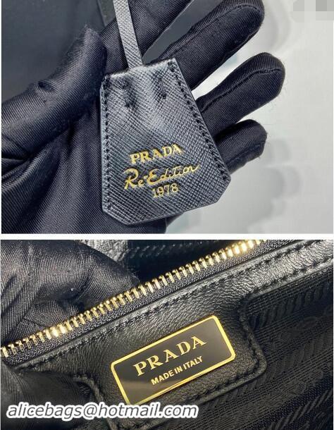 Inexpensive Prada Re-Edition 1978 medium Re-Nylon and Saffiano leather top-handle bag 1BB233 Black 2024