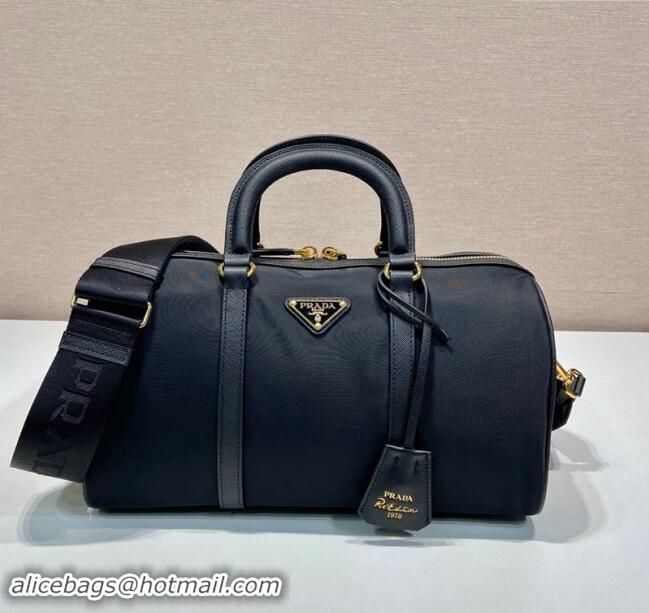 Inexpensive Prada Re-Edition 1978 medium Re-Nylon and Saffiano leather top-handle bag 1BB233 Black 2024