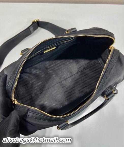 Inexpensive Prada Re-Edition 1978 medium Re-Nylon and Saffiano leather top-handle bag 1BB233 Black 2024